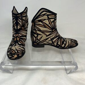 Jimmy Choo Sz 9 Mina Palm Linen Canvas Ankle Booties